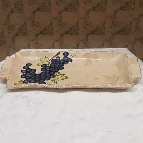 Bella Casa by Ganz Teapot & bread tray Vineyard Grapes - Picture 2 of 11